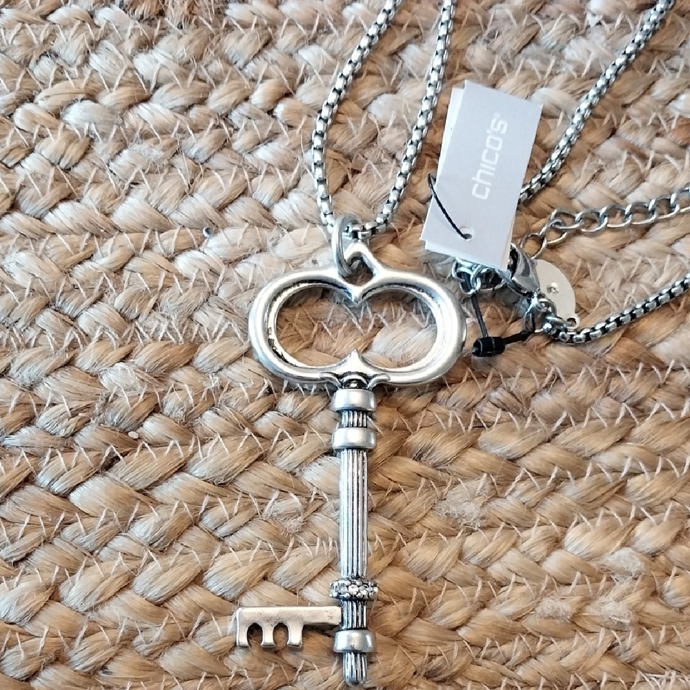 Chico's Silver Key Pendant Necklace